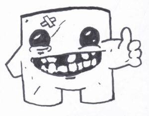 A FanArt drawing of Super Meat Boy from the game named after him, made by Edmund McMillen.