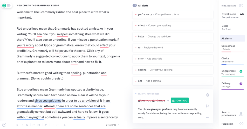The Grammarly editor that helps you correct your text.