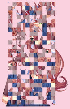 A glitching sprite from Doki Doki Literature Club.