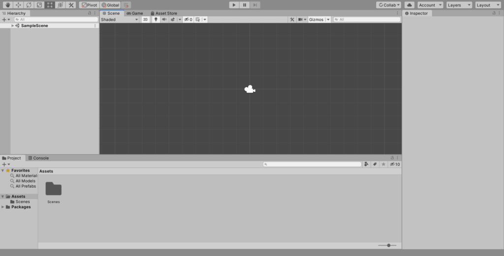 A screenshot of an empty Unity project.